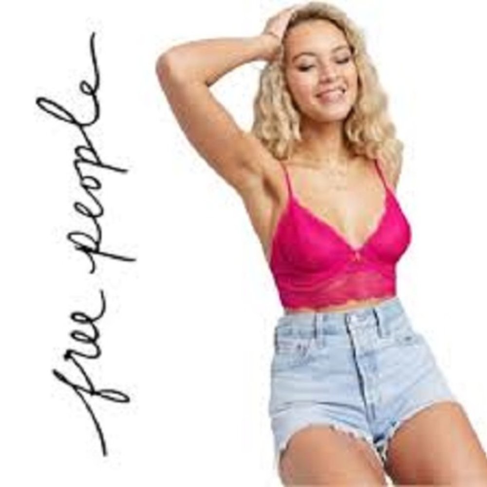 Free People ALYSSA Underwire Lace Bra Cropped Bralette Fuschia NWT
